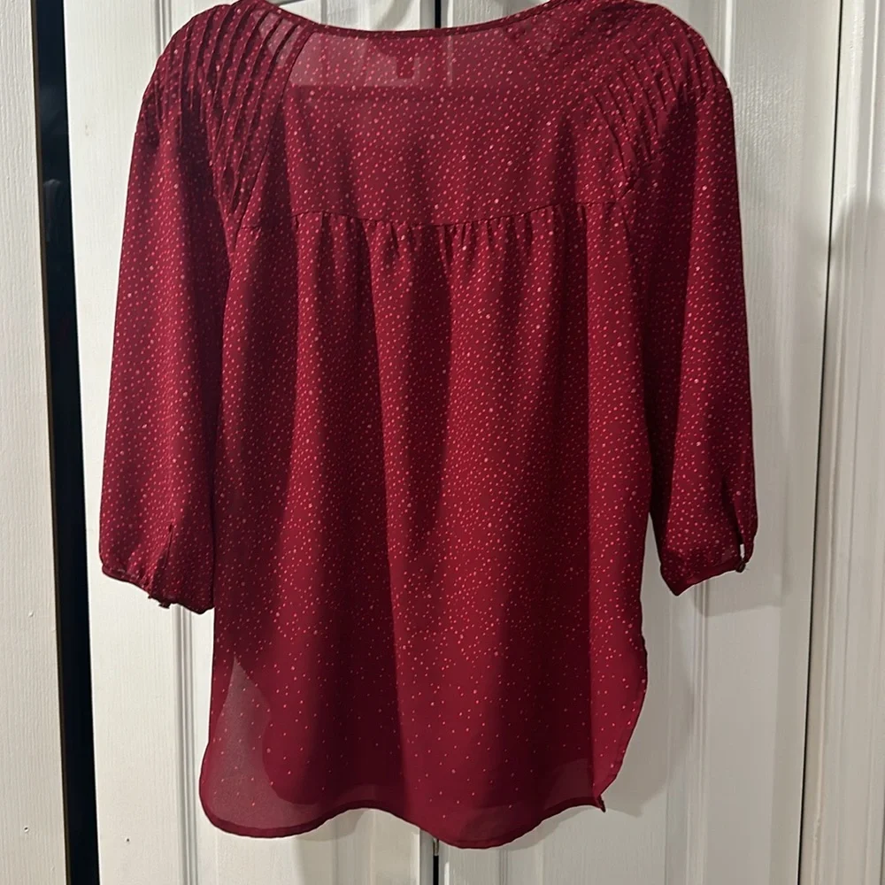 LC Lauren Conrad Burgundy Sheer Blouse | Pintuck Detail | Romantic Boho Top |
